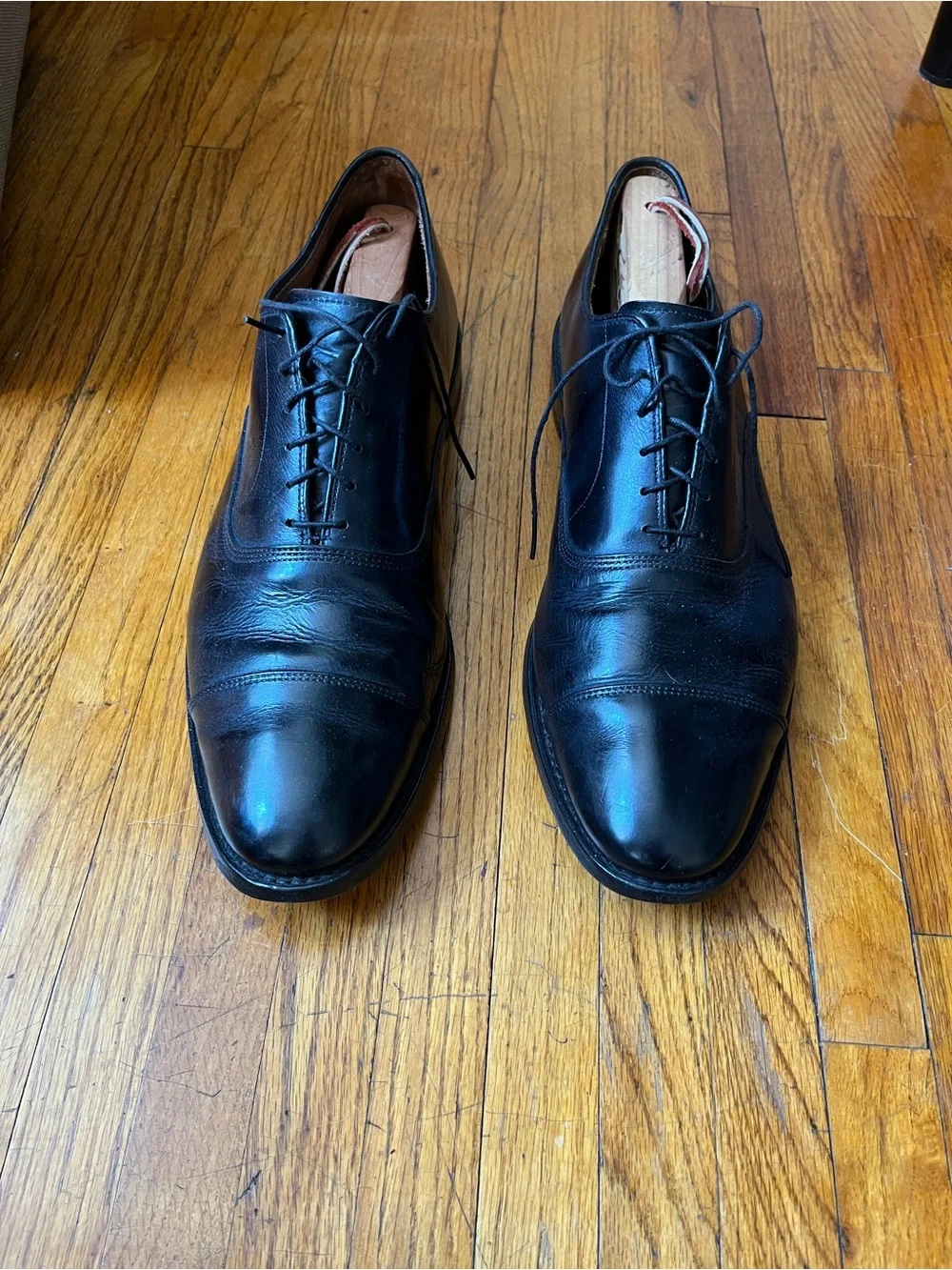 Allen Edmonds Black Leather Cap-Toe Derby Shoes 14C